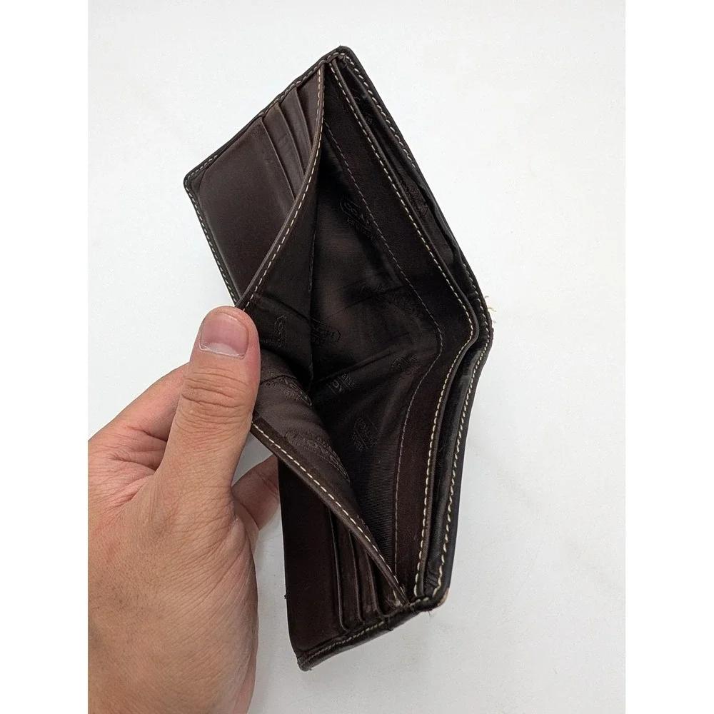 Coach Wallet Mens Brown Canvas Leather Bifold Signature Stripe Logo Card Holder